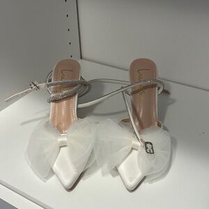 Lulu's White Heels with Bow Accent